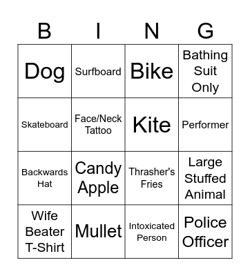 OC Boardwalk Bar Crawl Bingo Card