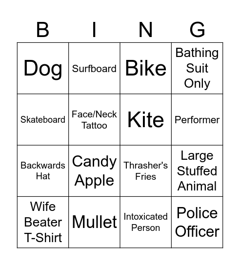 OC Boardwalk Bar Crawl Bingo Card