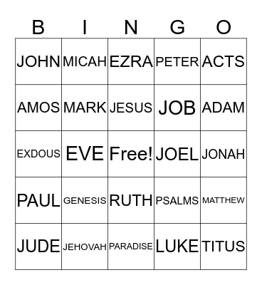 BIBLE BINGO Card