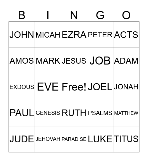 BIBLE BINGO Card