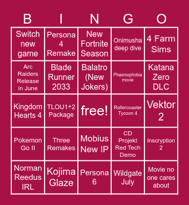 Summer Game Fest Bingo Card
