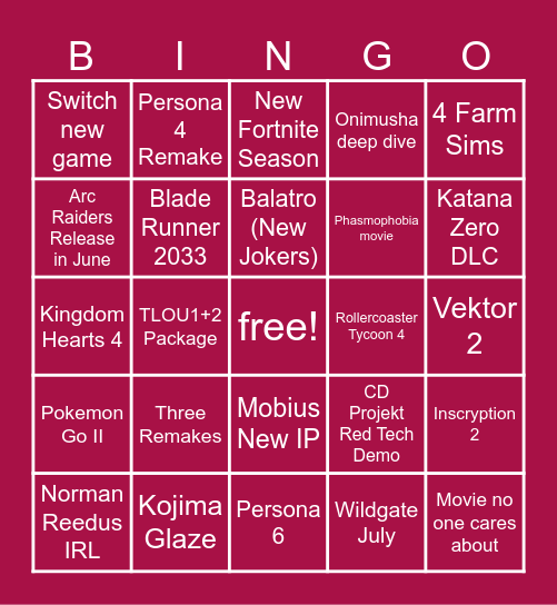 Summer Game Fest Bingo Card