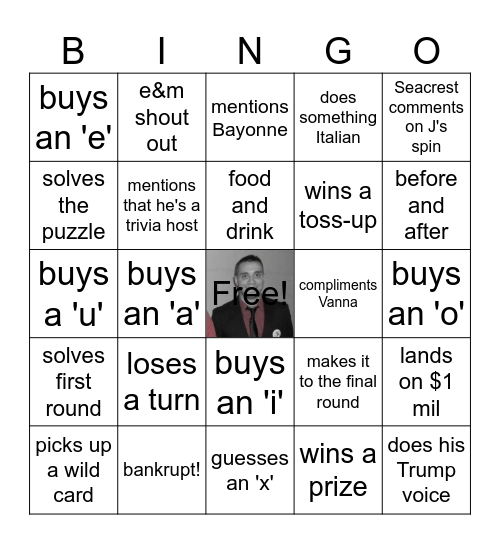 What will the King do on WOF? Bingo Card