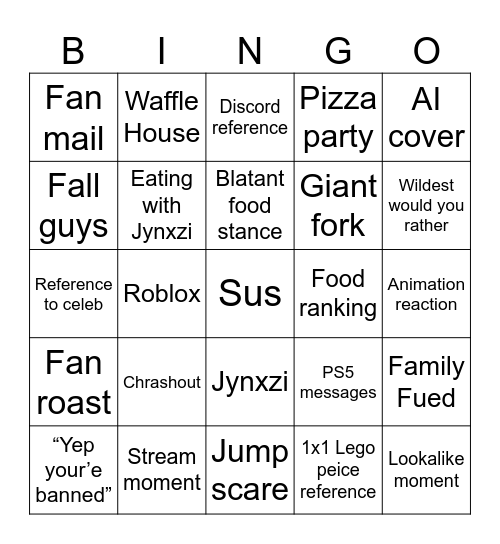 Caseoh Bingo Card
