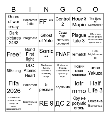 СГФ 2025 Bingo Card