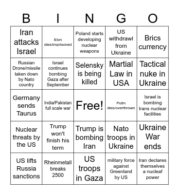 2025 politics Bingo Card