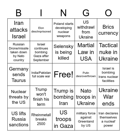 2025 politics Bingo Card