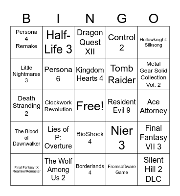 Summer Game Festival Bingo Card