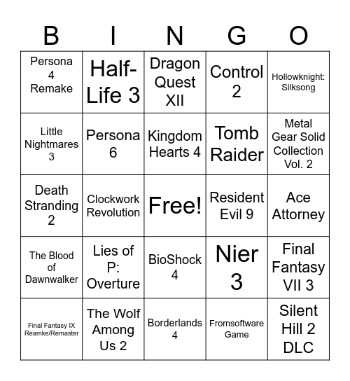 Summer Game Festival Bingo Card