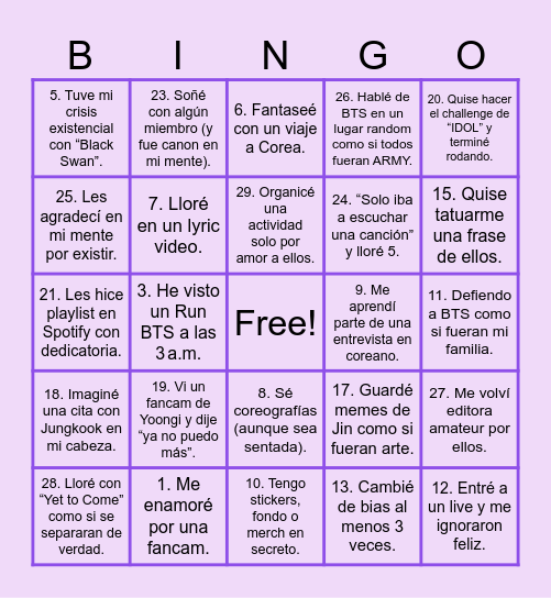 BTS BINGO Card
