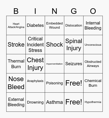 First Aid Bingo! Bingo Card