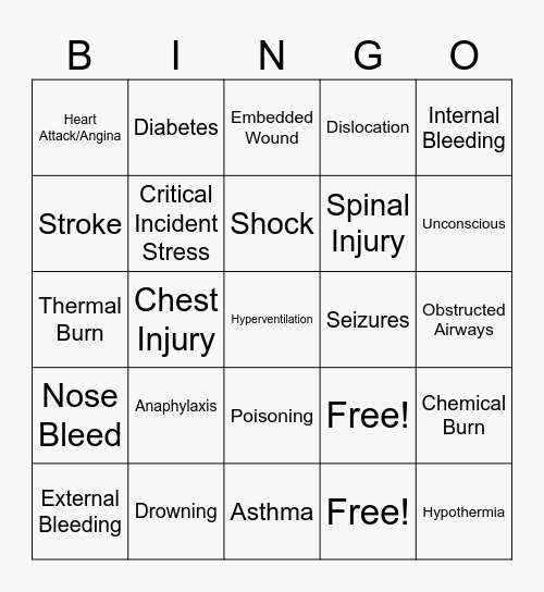 First Aid Bingo! Bingo Card