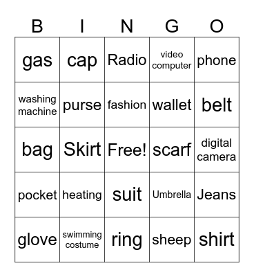 A2 - VOCABULARY Bingo Card