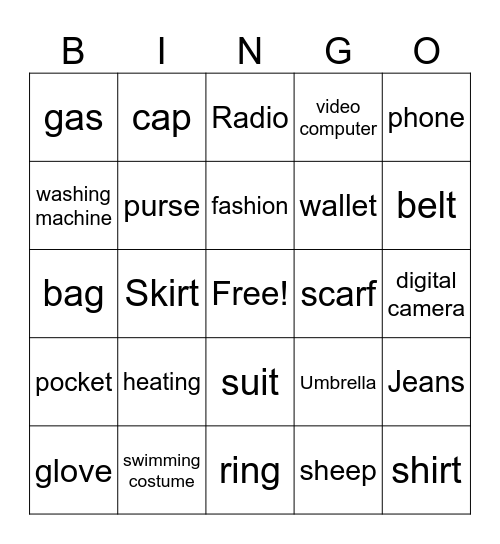 A2 - VOCABULARY Bingo Card
