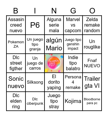Summer game fest Bingo Card