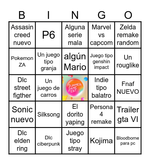 Summer game fest Bingo Card