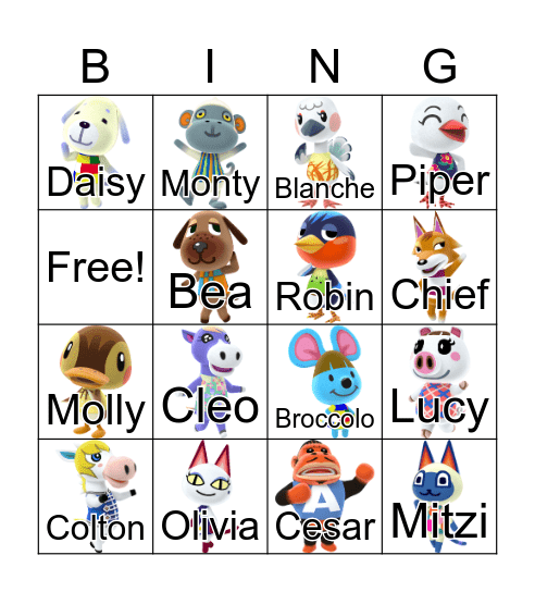 Animal Crossing Bingo Card