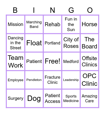 Shriners Rose Festival BINGO Card
