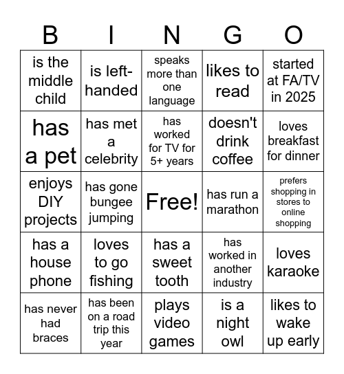 Find A Coworker Who... Bingo Card