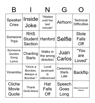 Graduation 2025 Bingo Card