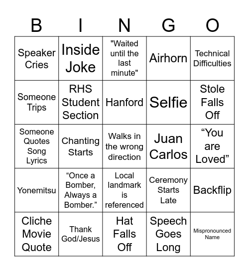 Graduation 2025 Bingo Card