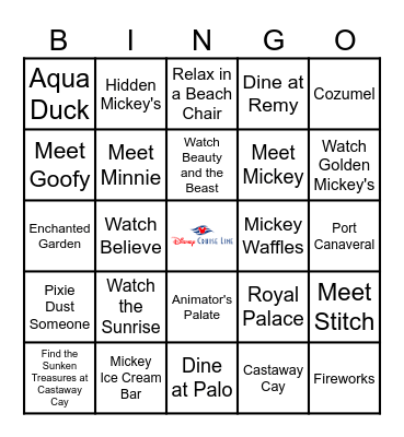 Disney Cruise Dream 2025 Bingo Card