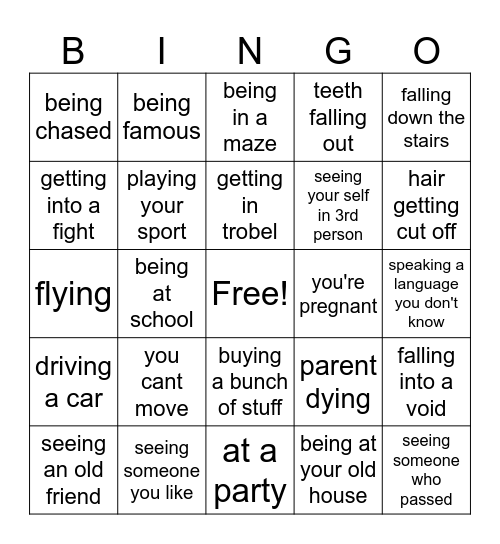 common dream bingo Card