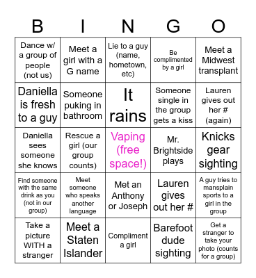 Jenks Bingo :) Bingo Card