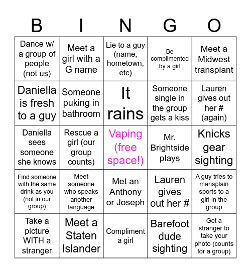 Jenks Bingo :) Bingo Card