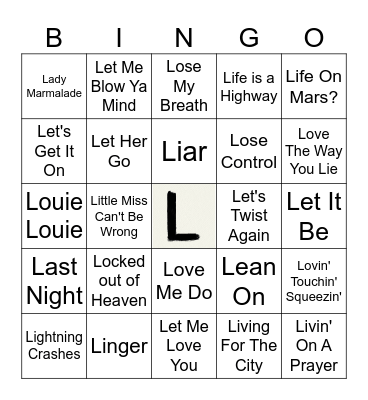 L Bingo Card