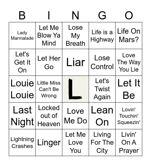 L Bingo Card