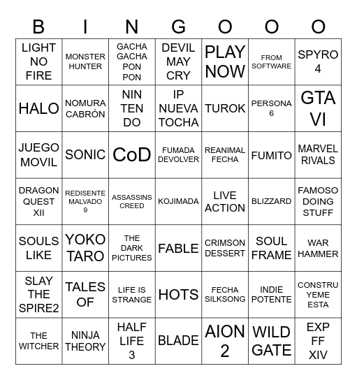 SUMMER GAME FEST FT. DORITOS Bingo Card