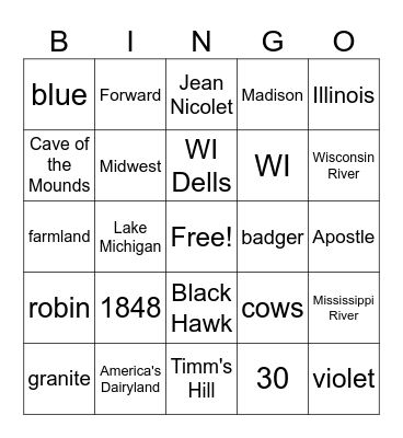 Wisconsin Bingo Card