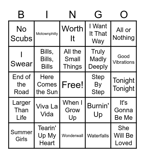 Boy Bands vs Girl Groups Bingo Card