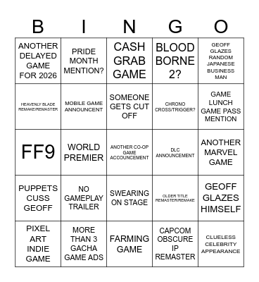 SUMMER GAMES FEST BINGO CARD Bingo Card