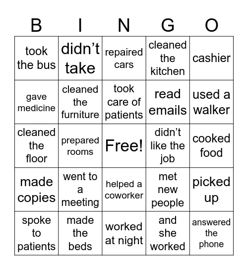 Jobs & Work History Bingo Card