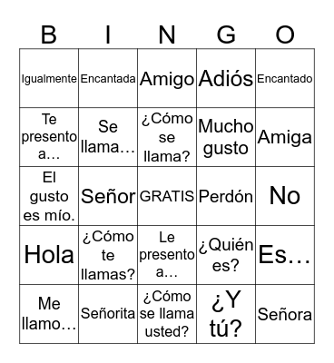 Spanish - Making Introductions Bingo Card