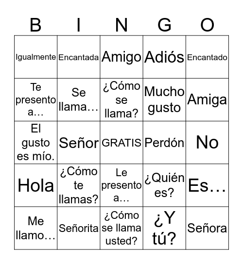 Spanish - Making Introductions Bingo Card