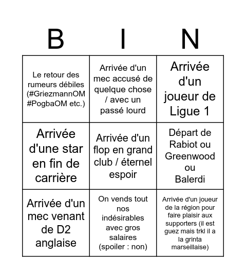 BingOM Bingo Card