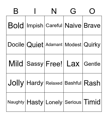 Pokemon Natures Bingo Card