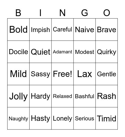 Pokemon Natures Bingo Card