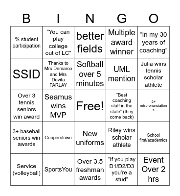 SPRING BANQUET BINGO Card