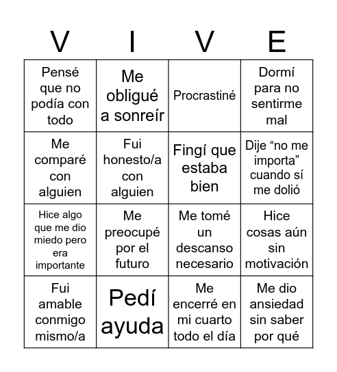 Bingo Emocional Bingo Card