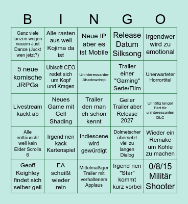 Summer Game Fest Bullshit Bingo Card