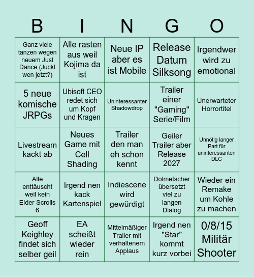 Summer Game Fest Bullshit Bingo Card