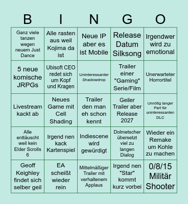 Summer Game Fest Bullshit Bingo Card