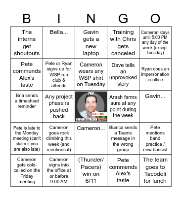 Event Challenge: Week 3 (Alex) Bingo Card