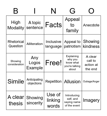Persuasion Bingo Card