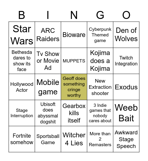 Summer Games Fest WhiteHall Bingo Card