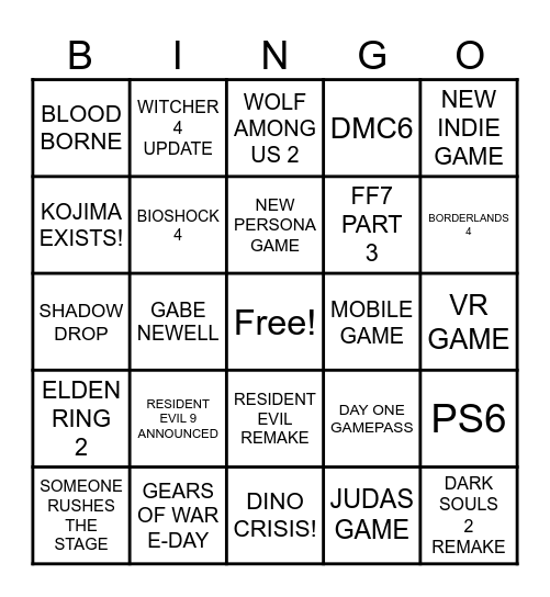 SUMMER GAME FEST BINGO! Bingo Card